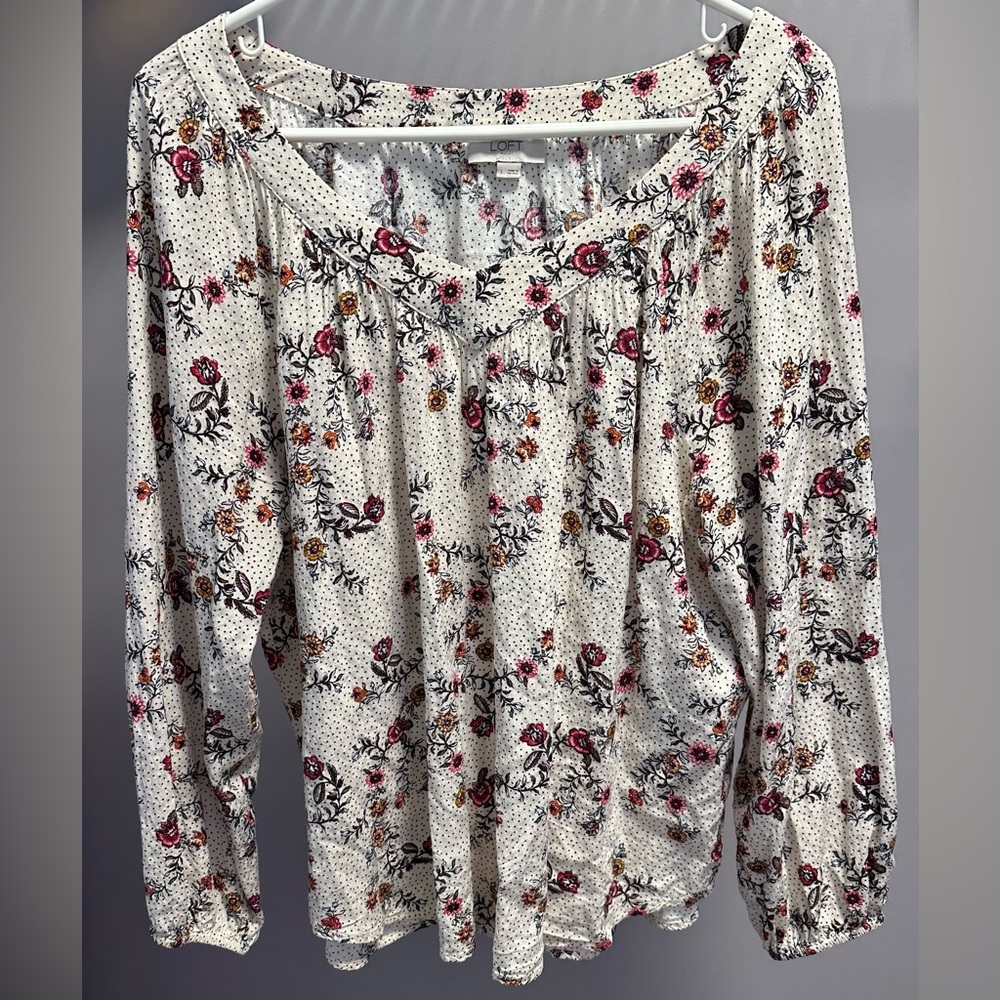LOFT OUTLET size LARGE, long sleeved, V neck, 100% rayon pull on blouse.